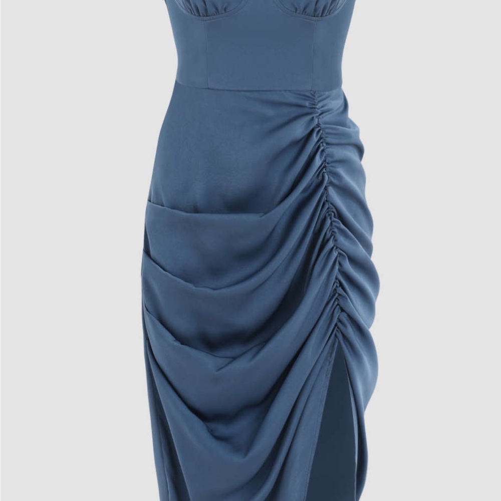 Cider Ruched Blue Midi Dress